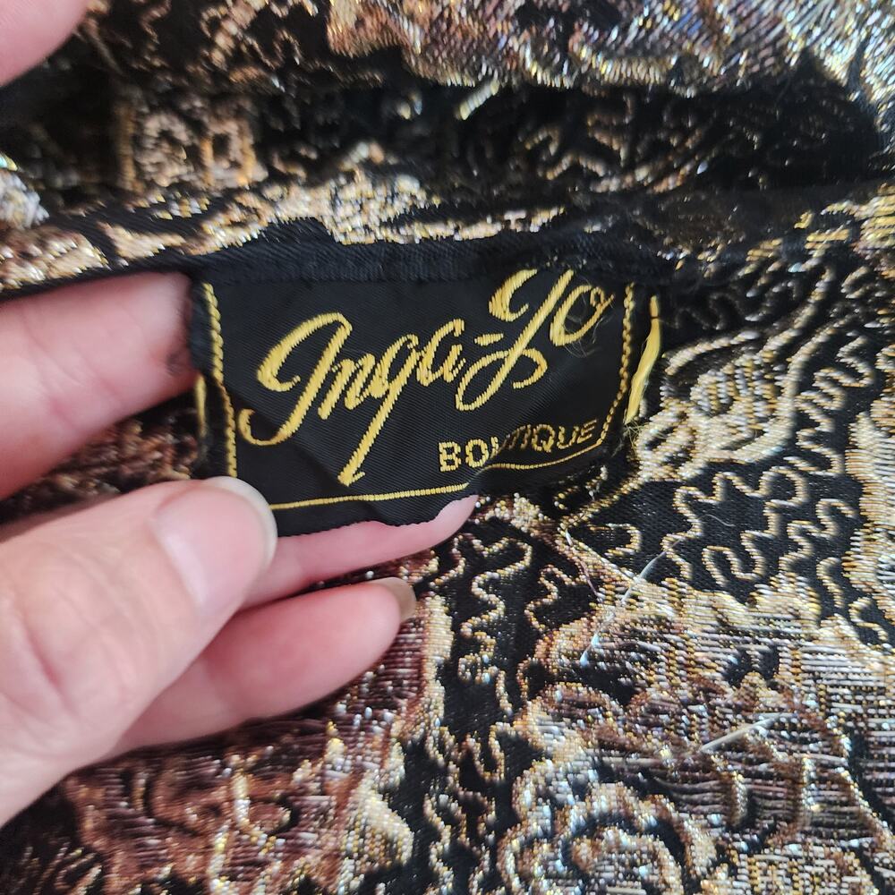 Inga-go Boutique Black and Gold Metallic Floral Scarf Wrap Size 19 x 70 - Picture 7 of 7